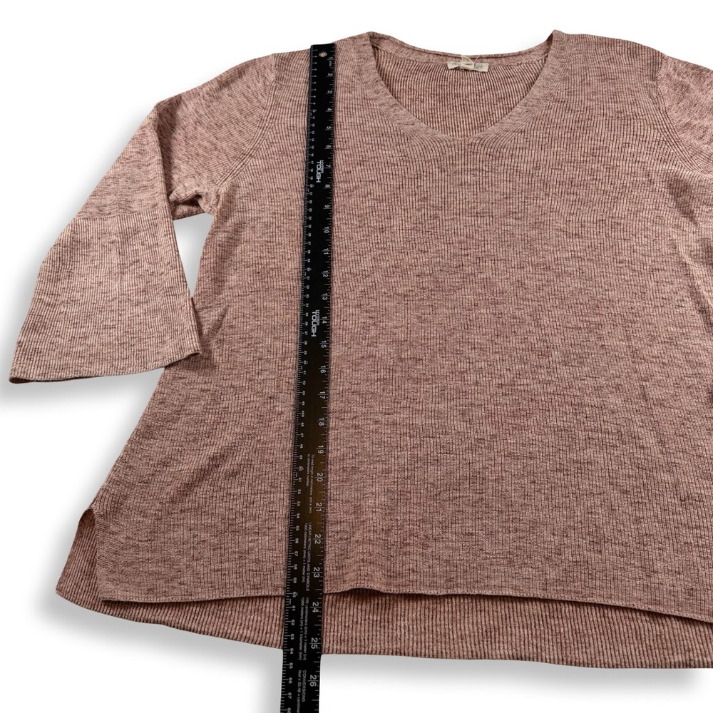 Eileen Fisher Organic Cotton Ribbed V-Neck Bell Sleeve Sweater Pink F18ORQ M - Picture 3 of 7
